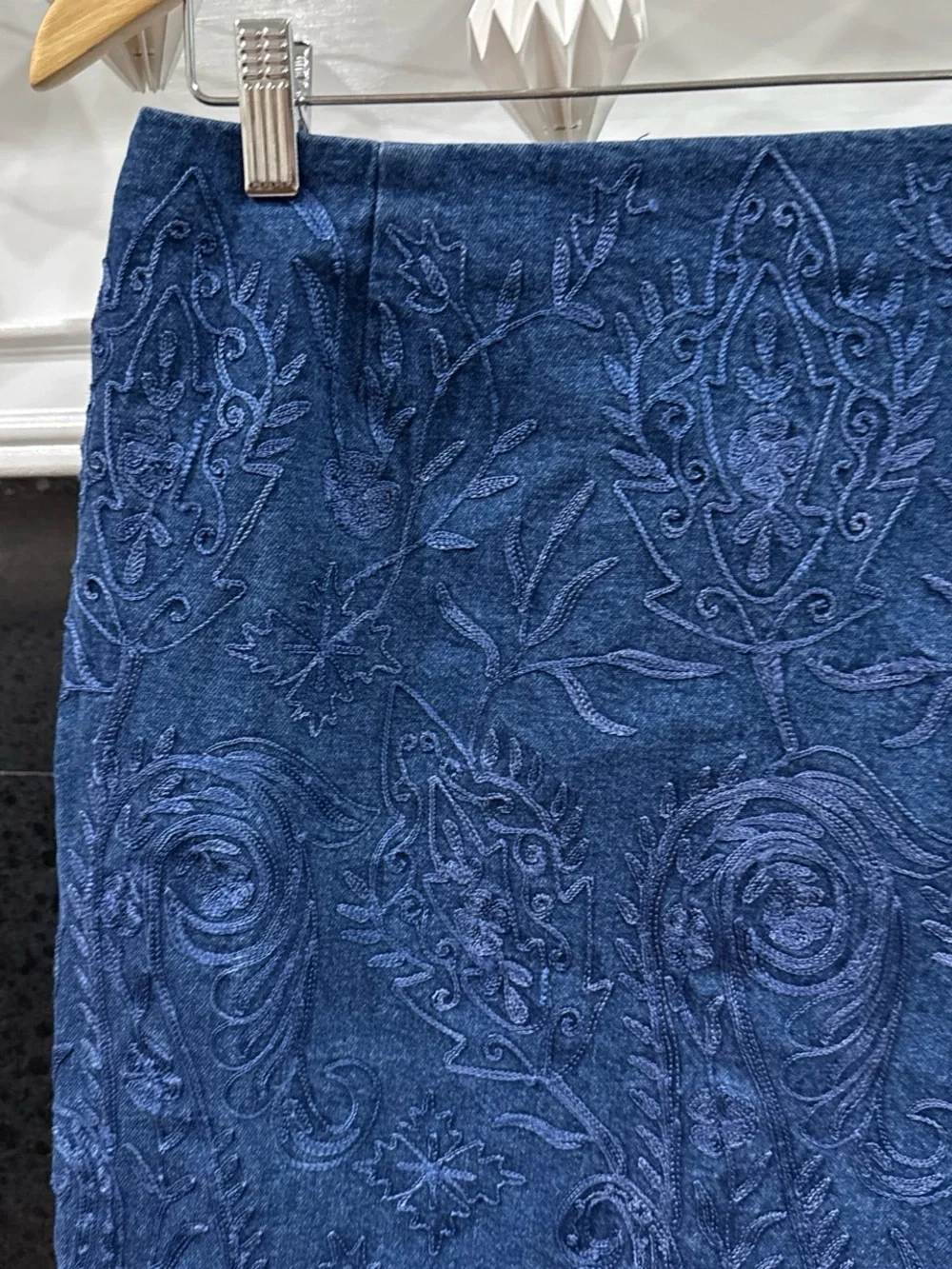 Luisa Spagnoli denim Mini Skirt embroidered quiet luxury preppy boho size 44